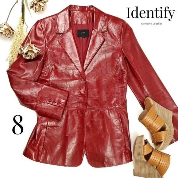 Identify Jackets & Blazers - New Identify Red Genuine Leather Embossed Jacket  Sz 8